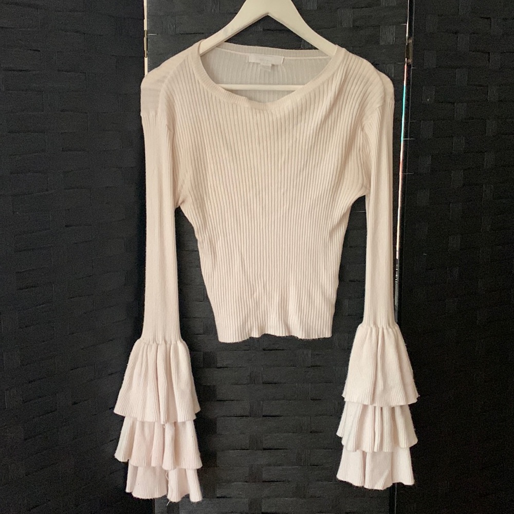 Elegant Cream Ruffle Sleeve Sweater